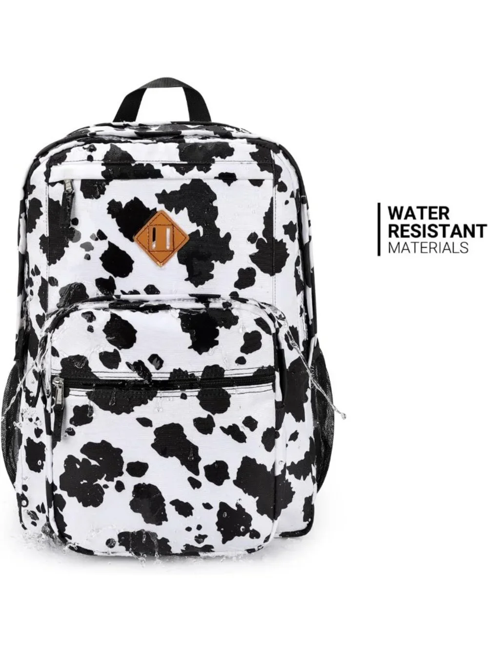 Stylish 26L Water-Resistant Backpack for College & Travel - Black Cow Print